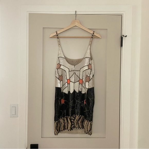 All Saints Aztec Sequin Hand Embelished Mini Dress size 4 - Picture 2 of 6